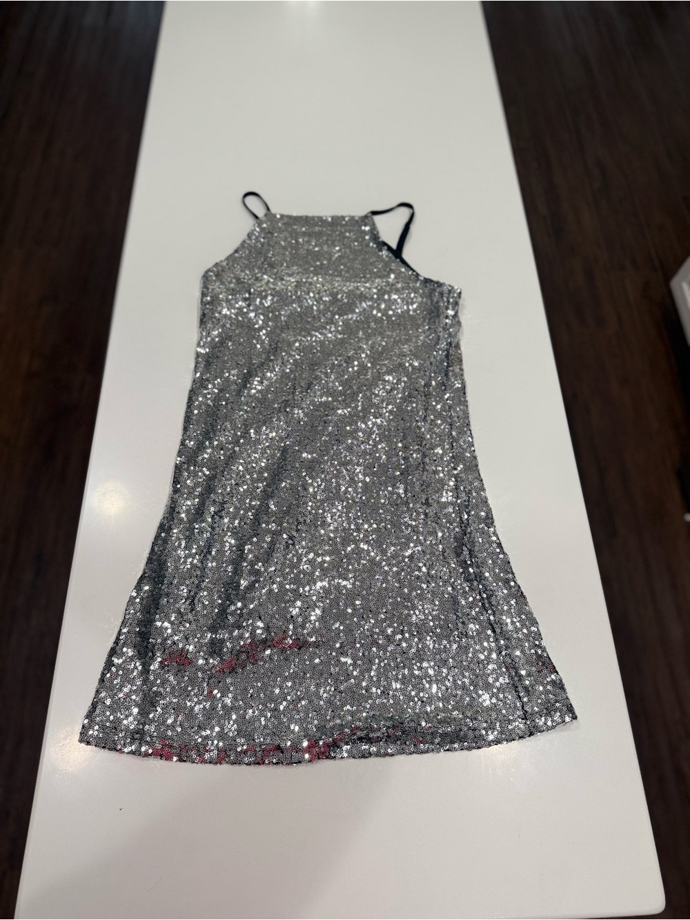 Altar’d State Silver/ Metallic Sequin Spaghetti Strap Mini Slip Dress Size M - Picture 2 of 6